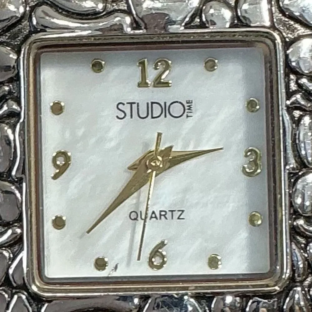 Y2K Vintage Quartz Two Tone Bezel Square Face Bangle Cuff Watch